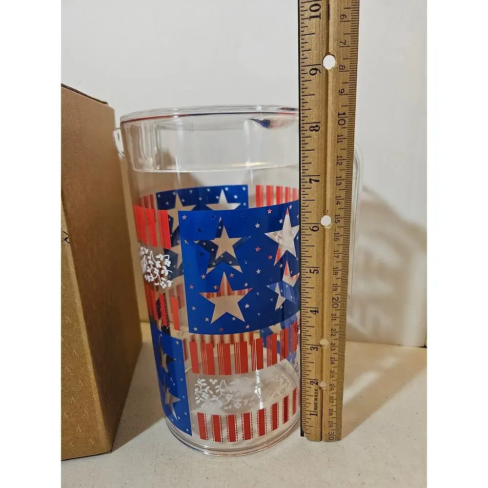 Vintage Avon Star Spangled Covered Pitcher w Lid Patriotic Red White Blue Box